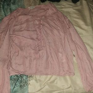 Light pink peasant top with tie vneck